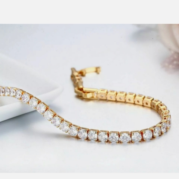 Cubic Zirconia 18K Gold Plated Tennis Bracelet - Picture 2 of 4